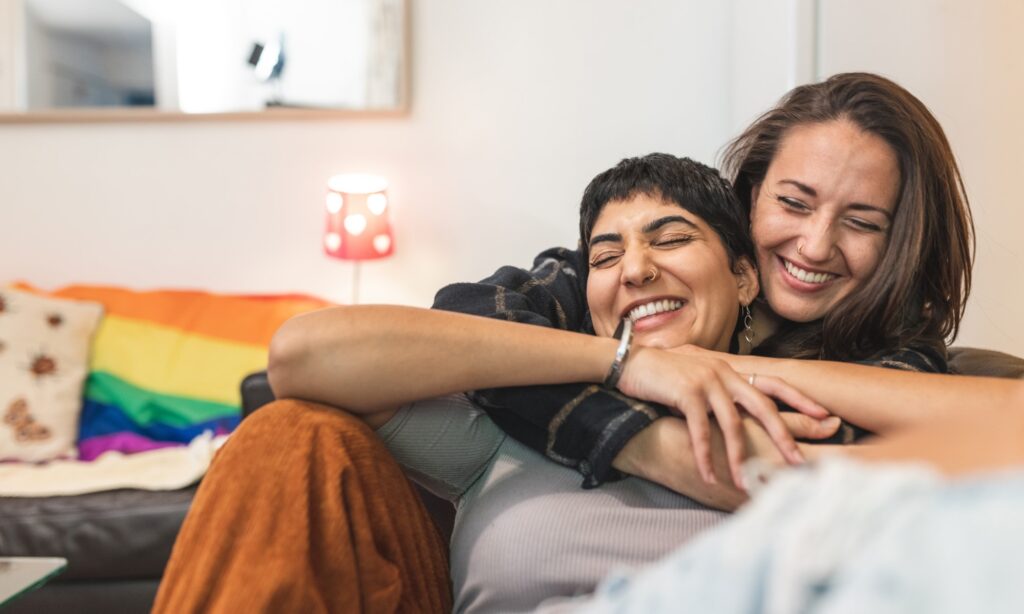 Lesbian couple at home enjoying life together